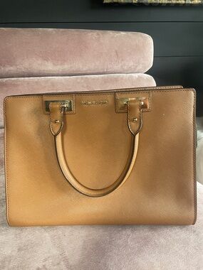 Michael Kors Acorn Saffiano Leather Satchel with Gold Hardware